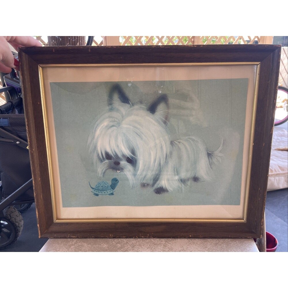 Vintage MCM Whimsical Retro Kitsch Dog Wall Art Pictures Westie Turtle White